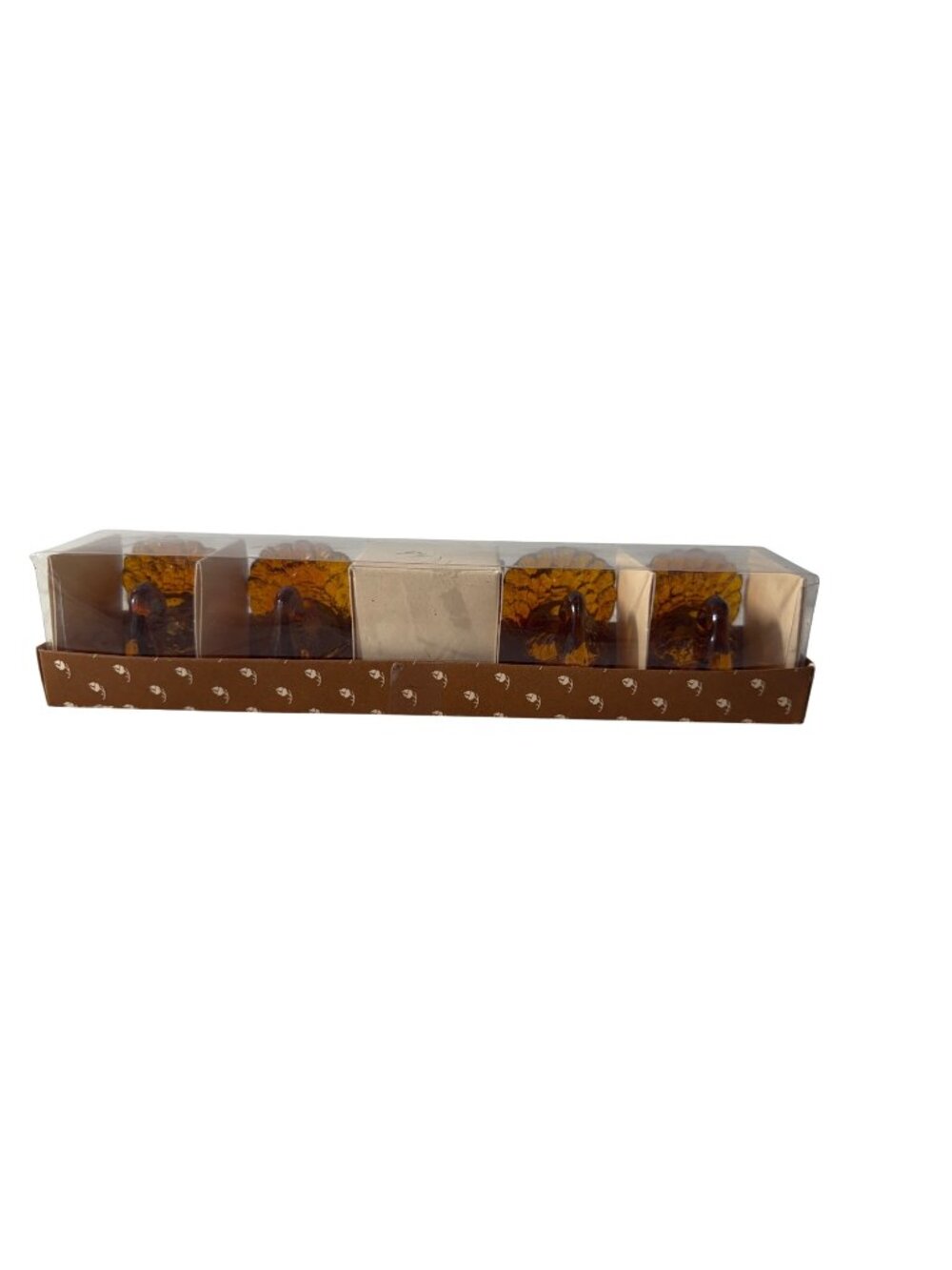 Vintage Amber Glass Turkey Candle Holders Set 4 Thanksgiving Decor